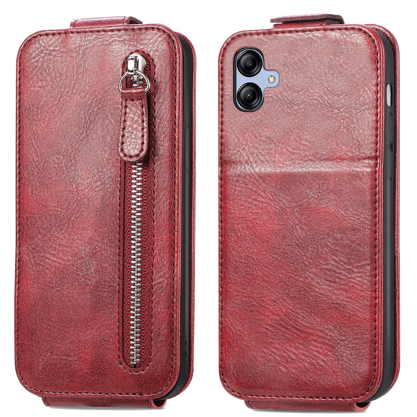 Samsung Galaxy A04e Zipper Wallet Case - Vertical Flip Leather Phone Cover with Multiple Card Slots and Stand