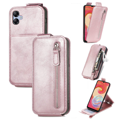 Samsung Galaxy A04e Zipper Wallet Case - Vertical Flip Leather Phone Cover with Multiple Card Slots and Stand