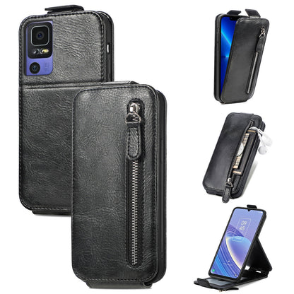 TCL 40 SE Zipper Wallet Case - Vertical Flip Leather Phone Cover with Multiple Card Slots and Stand