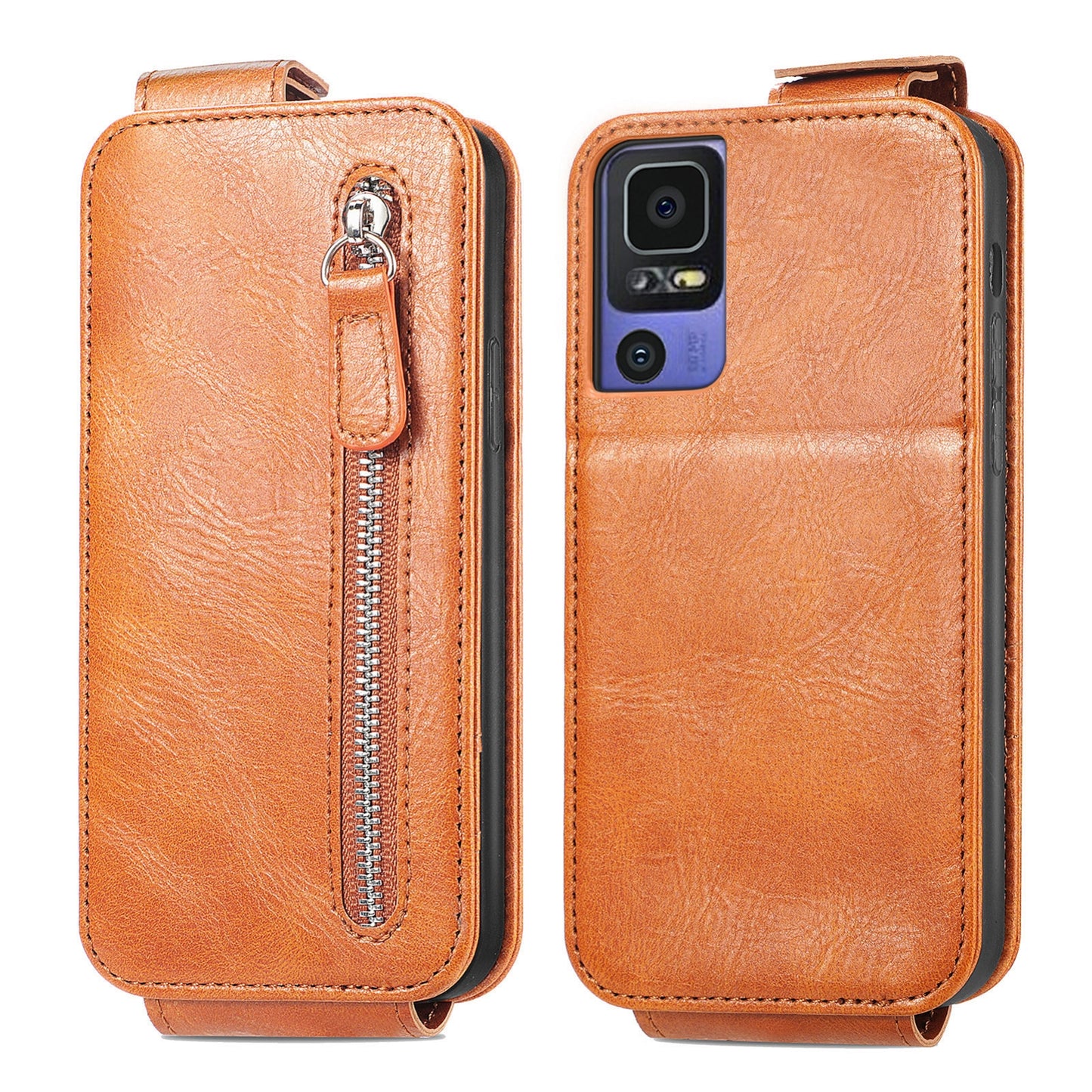 TCL 40 SE Zipper Wallet Case - Vertical Flip Leather Phone Cover with Multiple Card Slots and Stand