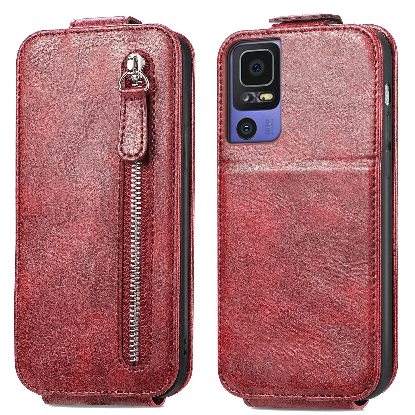 TCL 40 SE Zipper Wallet Case - Vertical Flip Leather Phone Cover with Multiple Card Slots and Stand