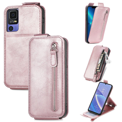 TCL 40 SE Zipper Wallet Case - Vertical Flip Leather Phone Cover with Multiple Card Slots and Stand