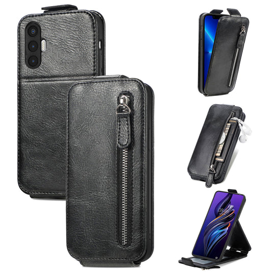 Tecno Pova 3 Zipper Wallet Case - Vertical Flip Leather Phone Cover with Multiple Card Slots and Stand