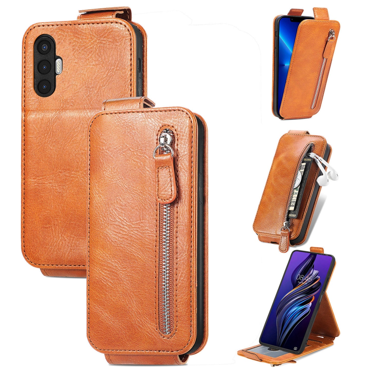 Tecno Pova 3 Zipper Wallet Case - Vertical Flip Leather Phone Cover with Multiple Card Slots and Stand