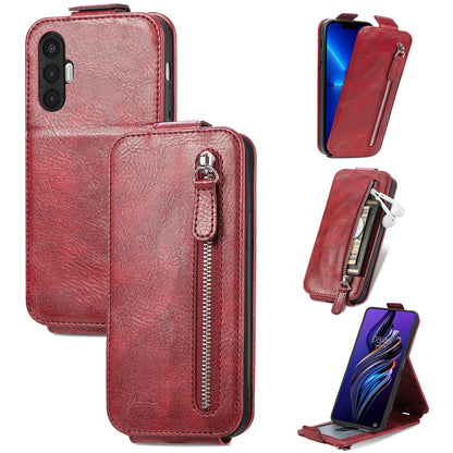 Tecno Pova 3 Zipper Wallet Case - Vertical Flip Leather Phone Cover with Multiple Card Slots and Stand