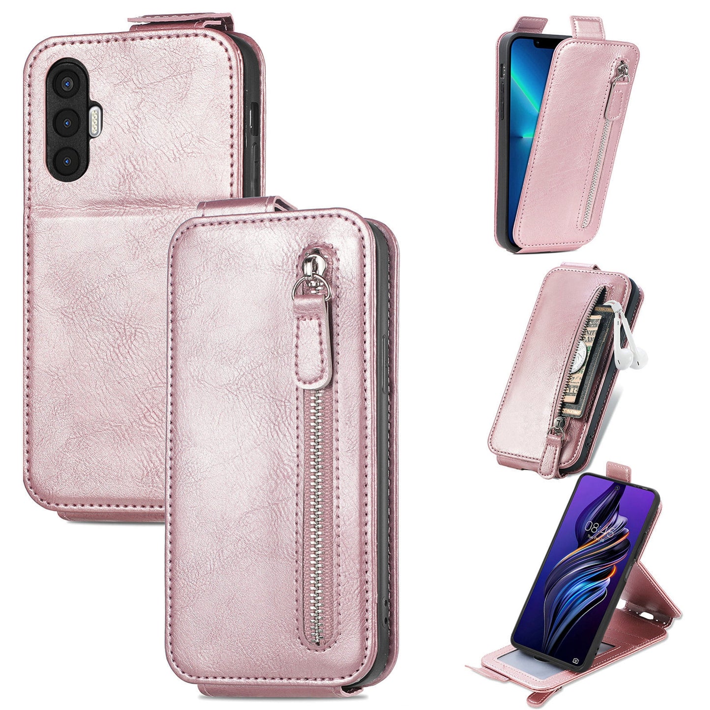 Tecno Pova 3 Zipper Wallet Case - Vertical Flip Leather Phone Cover with Multiple Card Slots and Stand