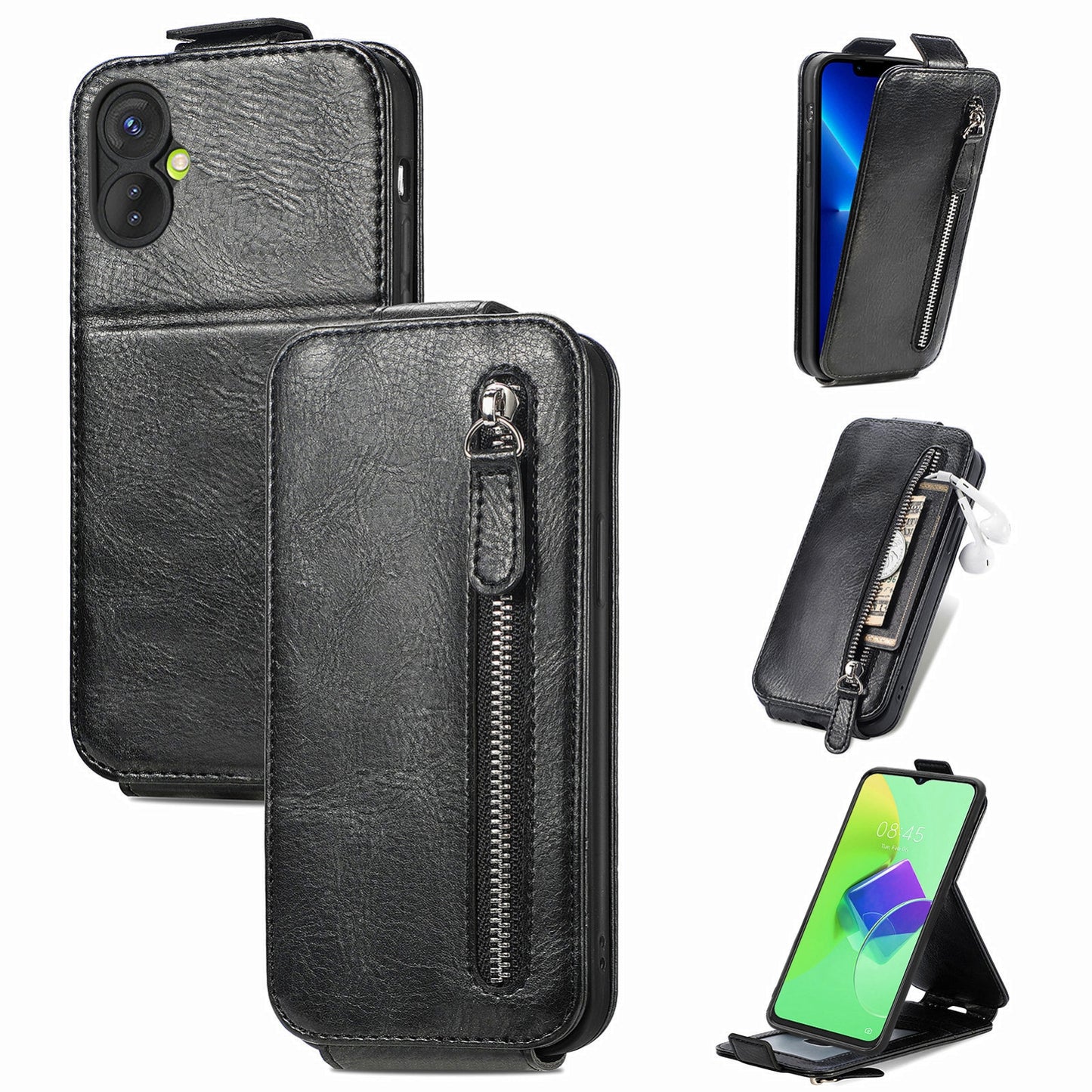 Tecno Spark 9 Pro Zipper Wallet Case - Vertical Flip Leather Phone Cover with Multiple Card Slots and Stand