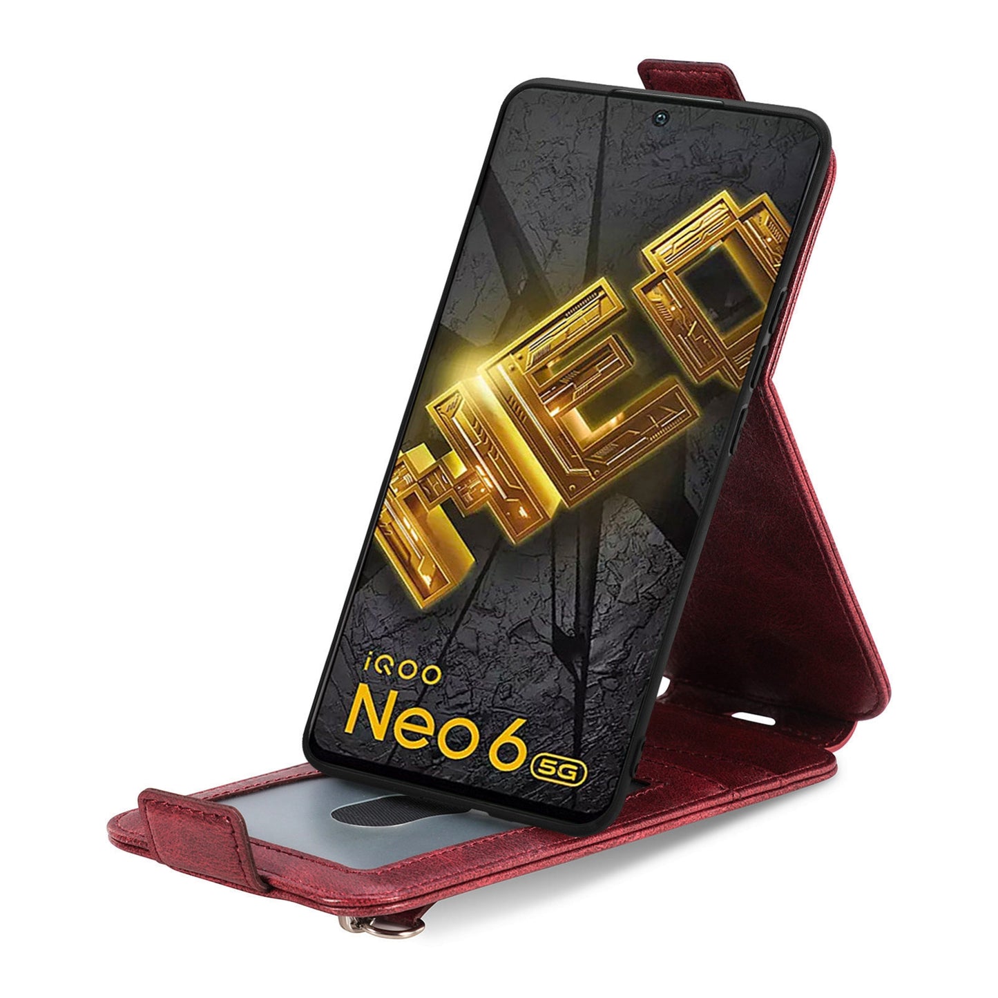 vivo iQOO Neo 6 Zipper Wallet Case - Vertical Flip Leather Phone Cover with Multiple Card Slots and Stand