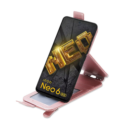 vivo iQOO Neo 6 Zipper Wallet Case - Vertical Flip Leather Phone Cover with Multiple Card Slots and Stand