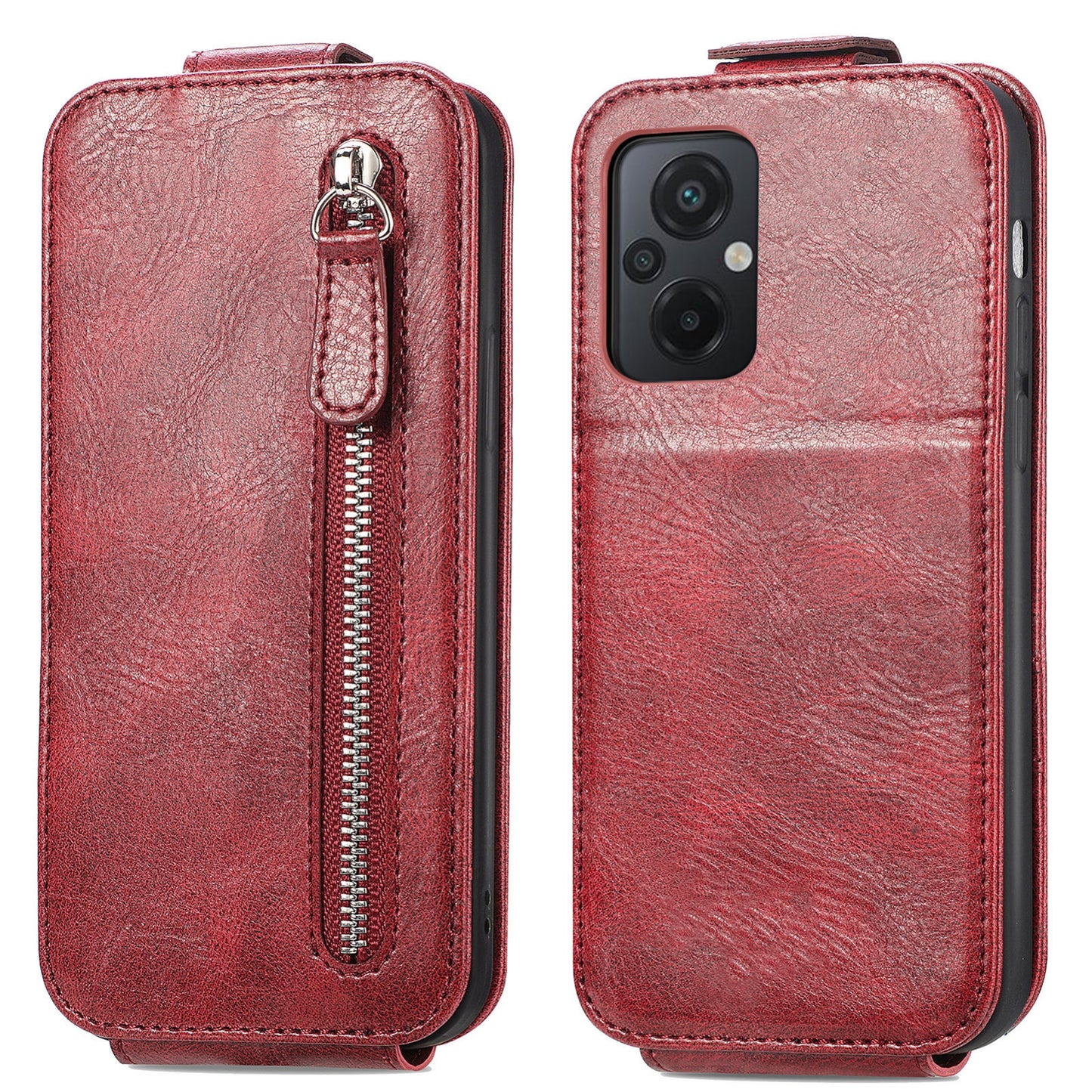 Xiaomi Redmi Note 12 Zipper Wallet Case - Vertical Flip Leather Phone Cover with Multiple Card Slots and Stand