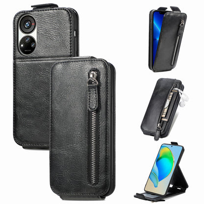 ZTE Blade V40s Zipper Wallet Case - Vertical Flip Leather Phone Cover with Multiple Card Slots and Stand