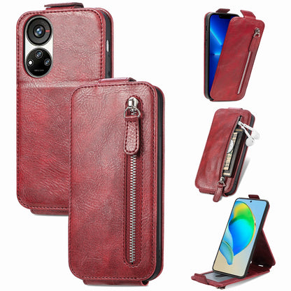 ZTE Blade V40s Zipper Wallet Case - Vertical Flip Leather Phone Cover with Multiple Card Slots and Stand