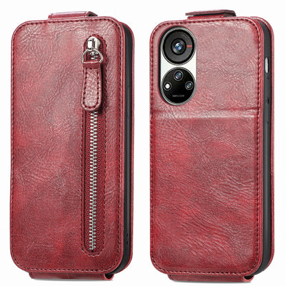 ZTE Blade V40s Zipper Wallet Case - Vertical Flip Leather Phone Cover with Multiple Card Slots and Stand