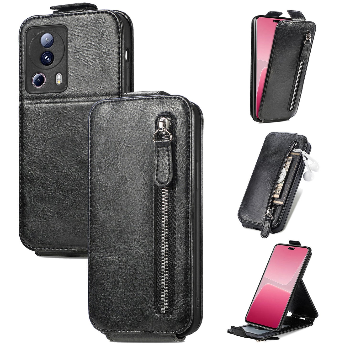 Xiaomi 13 Lite Zipper Wallet Case - Vertical Flip Leather Phone Cover with Multiple Card Slots and Stand