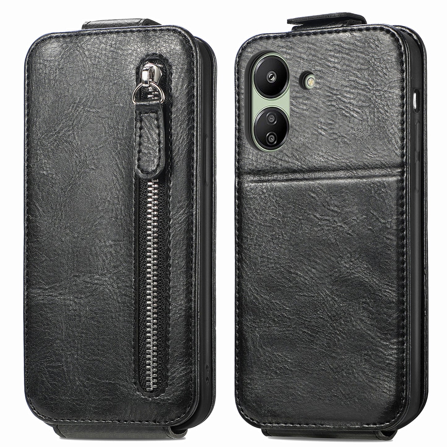 Xiaomi Redmi 13C 4G Zipper Wallet Case - Vertical Flip Leather Phone Cover with Multiple Card Slots and Stand