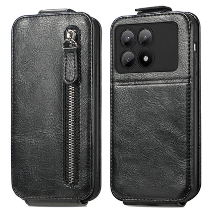 Xiaomi Redmi K70E Zipper Wallet Case - Vertical Flip Leather Phone Cover with Multiple Card Slots and Stand