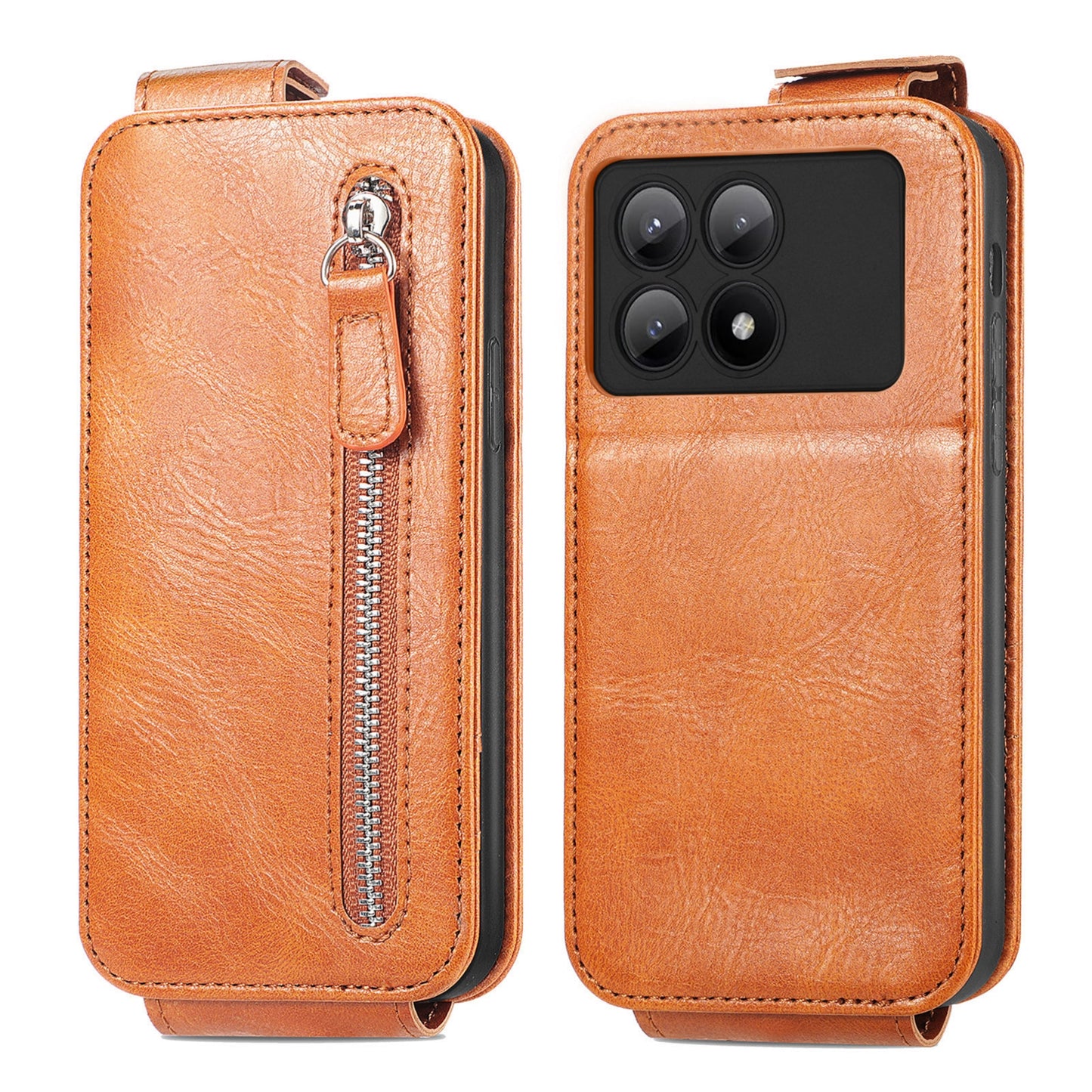 Xiaomi Redmi K70E Zipper Wallet Case - Vertical Flip Leather Phone Cover with Multiple Card Slots and Stand