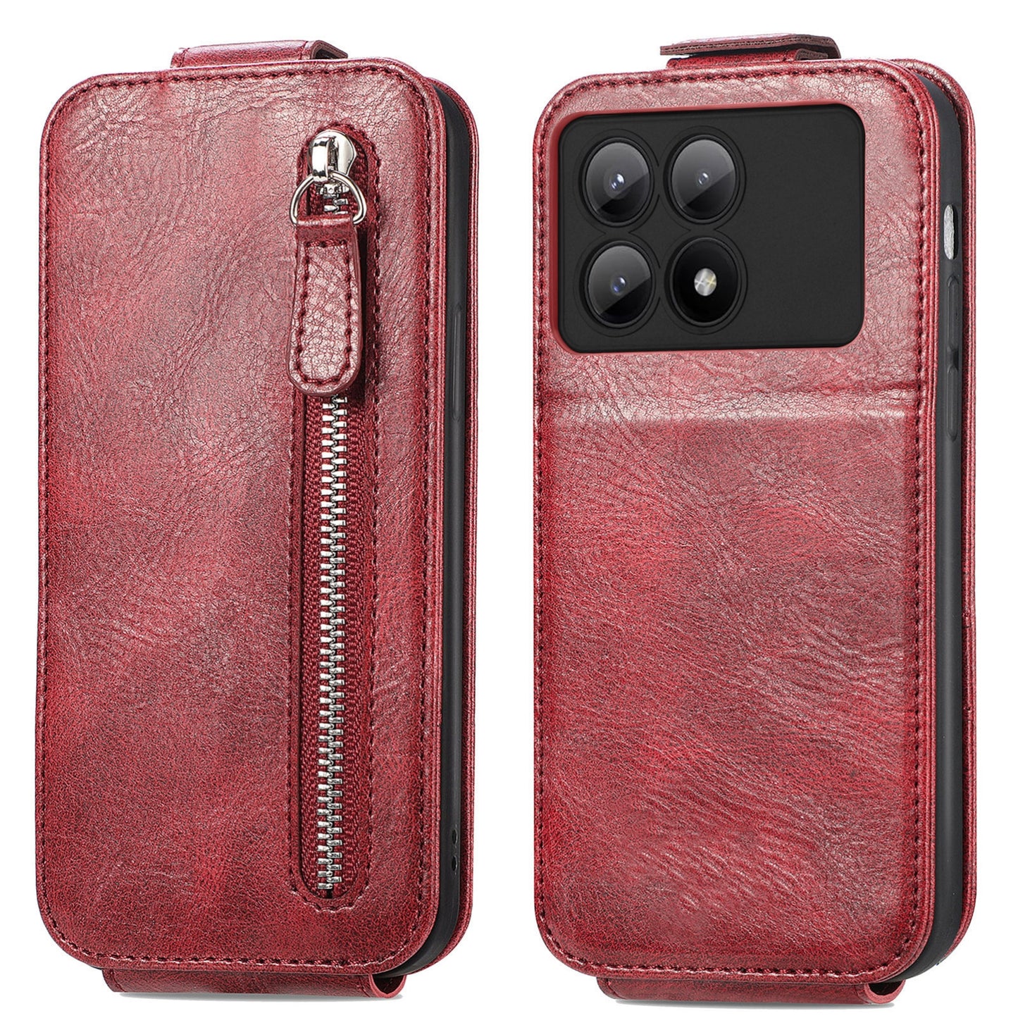 Xiaomi Redmi K70E Zipper Wallet Case - Vertical Flip Leather Phone Cover with Multiple Card Slots and Stand