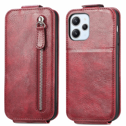 Xiaomi Redmi 12 4G Zipper Wallet Case - Vertical Flip Leather Phone Cover with Multiple Card Slots and Stand