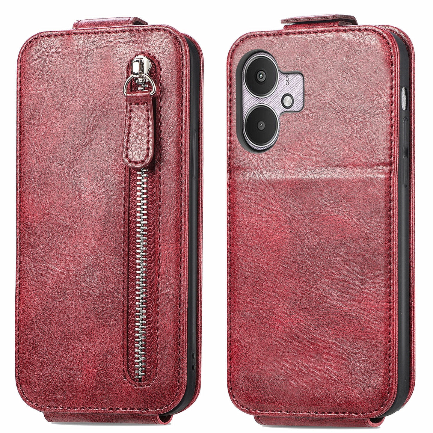 Xiaomi Redmi 13C 5G Zipper Wallet Case - Vertical Flip Leather Phone Cover with Multiple Card Slots and Stand