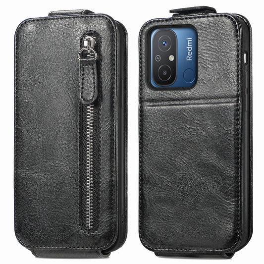 Xiaomi Redmi 12C Zipper Wallet Case - Vertical Flip Leather Phone Cover with Multiple Card Slots and Stand