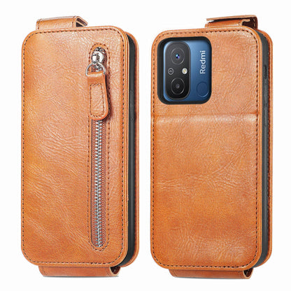 Xiaomi Redmi 12C Zipper Wallet Case - Vertical Flip Leather Phone Cover with Multiple Card Slots and Stand