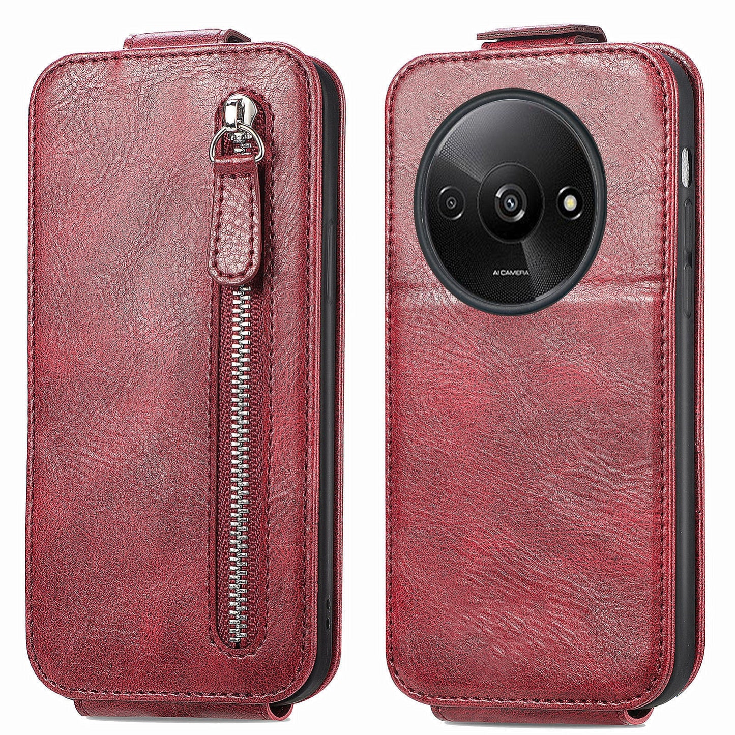 Xiaomi Redmi A3 4G Zipper Wallet Case - Vertical Flip Leather Phone Cover with Multiple Card Slots and Stand