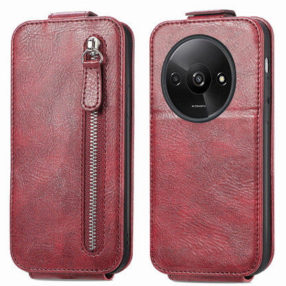 Xiaomi Redmi A3 4G Zipper Wallet Case - Vertical Flip Leather Phone Cover with Multiple Card Slots and Stand