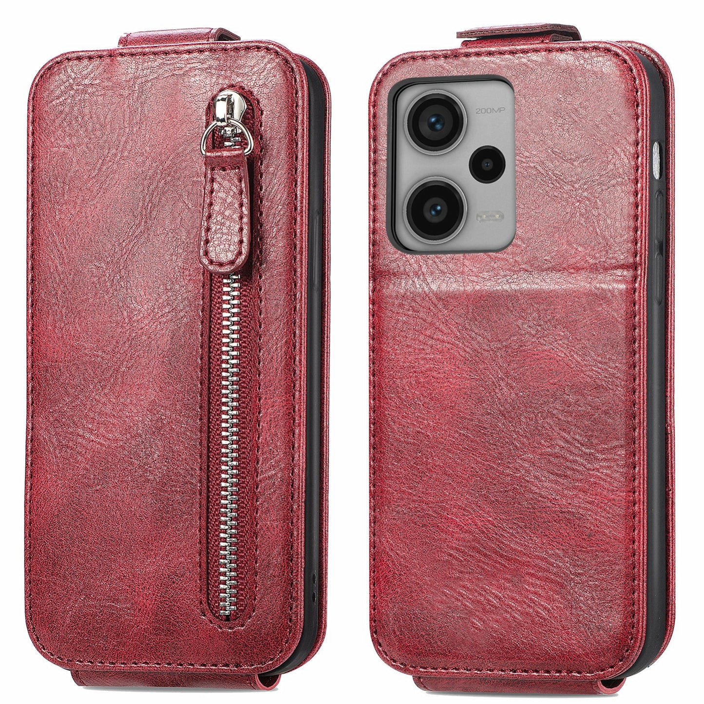 Xiaomi Redmi Note 12 Pro+ Zipper Wallet Case - Vertical Flip Leather Phone Cover with Multiple Card Slots and Stand