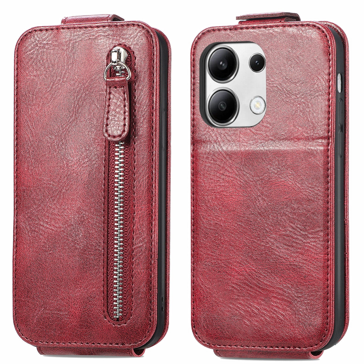 Xiaomi Redmi Note 13 4G Zipper Wallet Case - Vertical Flip Leather Phone Cover with Multiple Card Slots and Stand