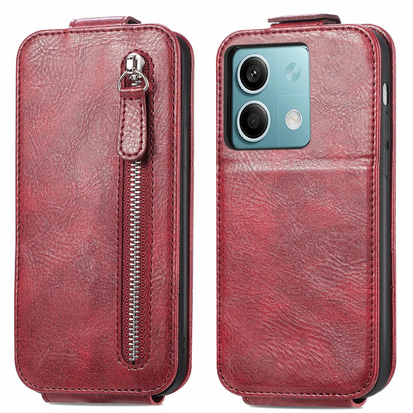 Xiaomi Redmi Note 13 5G Zipper Wallet Case - Vertical Flip Leather Phone Cover with Multiple Card Slots and Stand