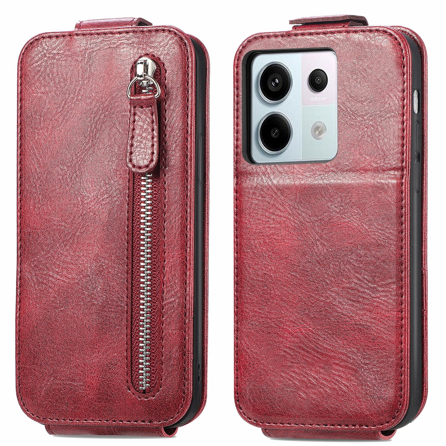 Xiaomi Redmi Note 13 Pro 5G Zipper Wallet Case - Vertical Flip Leather Phone Cover with Multiple Card Slots and Stand