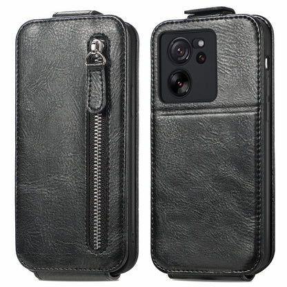 Xiaomi 13T Zipper Wallet Case - Vertical Flip Leather Phone Cover with Multiple Card Slots and Stand