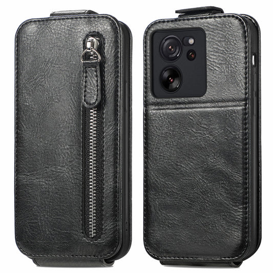 Xiaomi 13T Zipper Wallet Case - Vertical Flip Leather Phone Cover with Multiple Card Slots and Stand