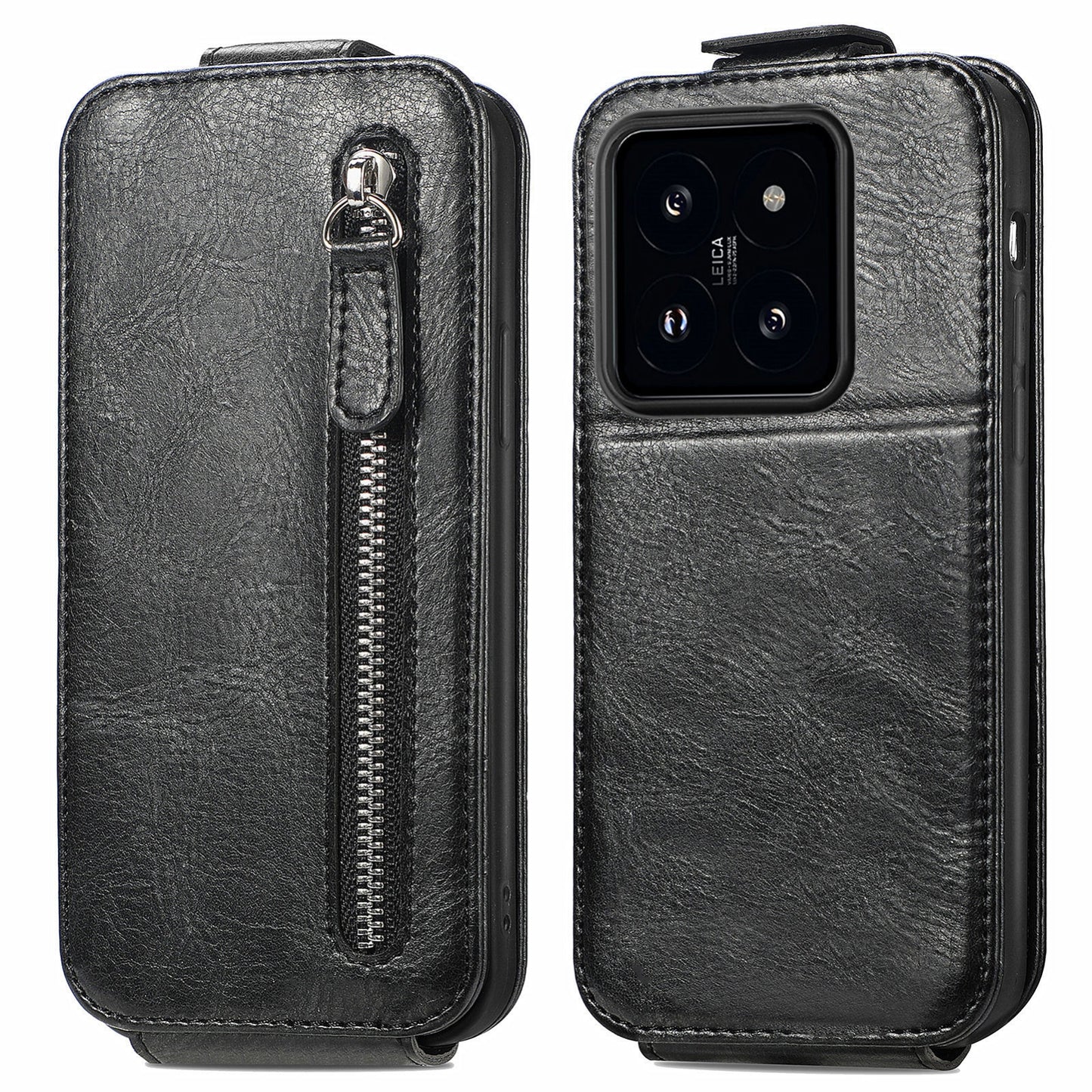 Xiaomi 14 Pro Zipper Wallet Case - Vertical Flip Leather Phone Cover with Multiple Card Slots and Stand