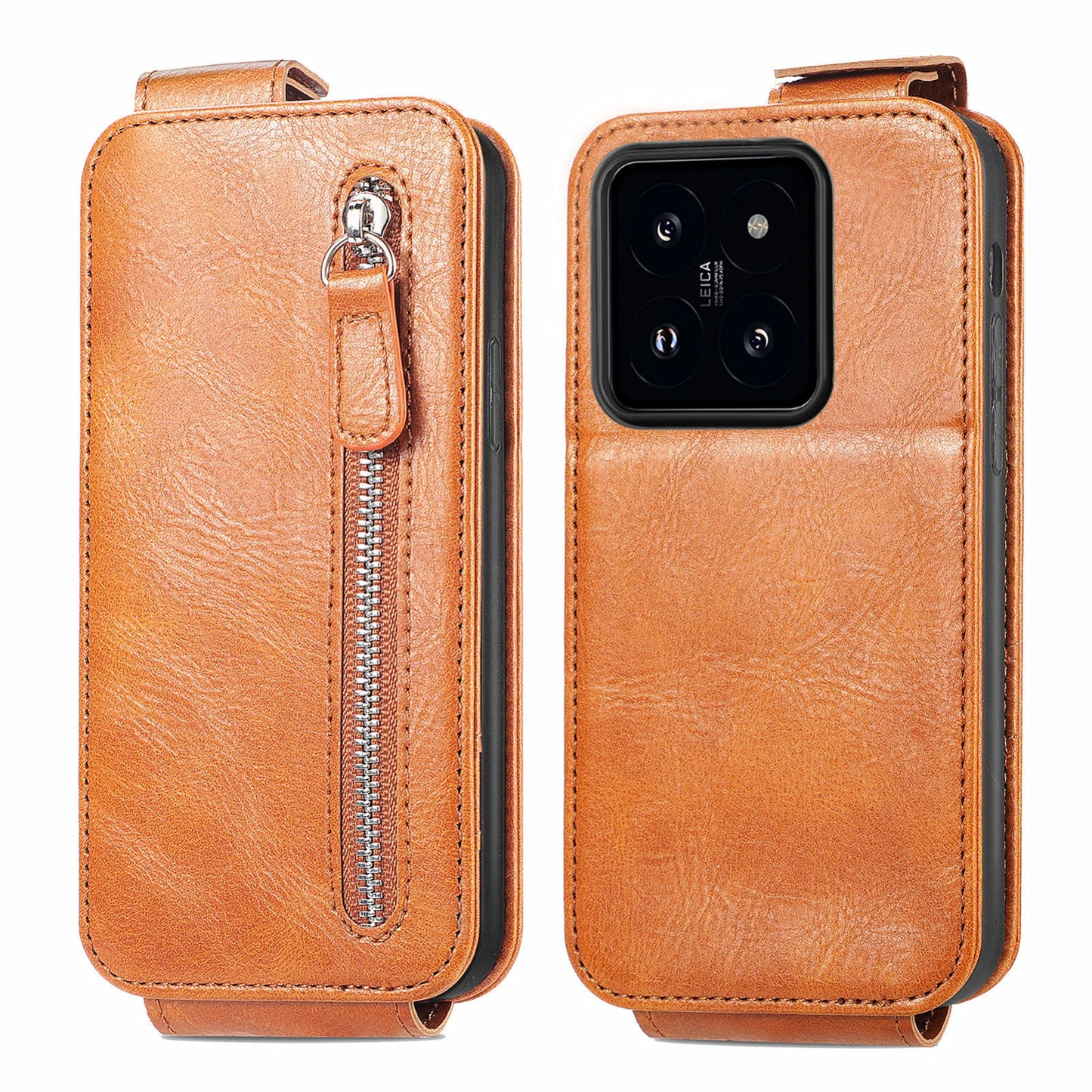 Xiaomi 14 Pro Zipper Wallet Case - Vertical Flip Leather Phone Cover with Multiple Card Slots and Stand