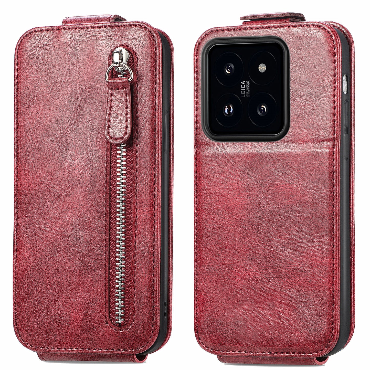 Xiaomi 14 Pro Zipper Wallet Case - Vertical Flip Leather Phone Cover with Multiple Card Slots and Stand