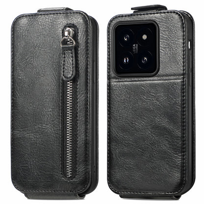 Xiaomi 14 Zipper Wallet Case - Vertical Flip Leather Phone Cover with Multiple Card Slots and Stand