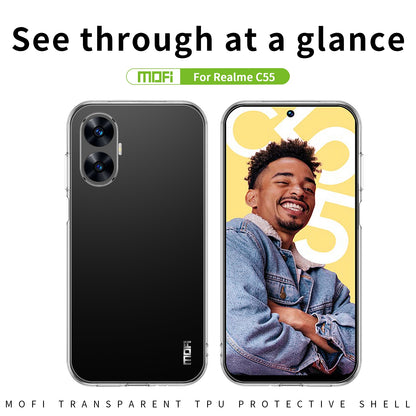 Realme C55 Clear TPU Case - Ultra-Thin, Shockproof, Anti-Yellowing Transparent Soft Protective Cover with Precise Cutouts, Scratch Resistance & Lightweight Design