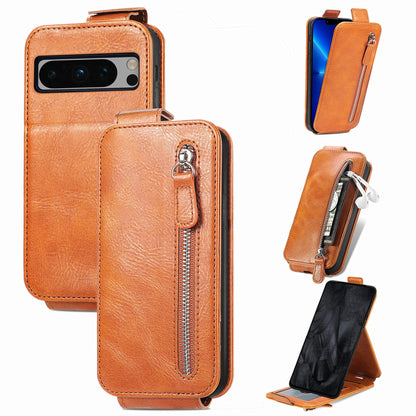 Google Pixel 8 Pro Zipper Wallet Case - Vertical Flip Leather Phone Cover with Multiple Card Slots and Stand