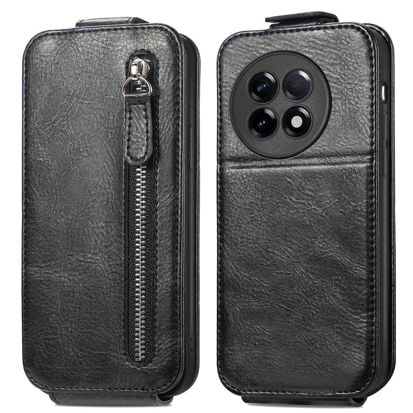 OnePlus Ace 2 Zipper Wallet Case - Vertical Flip Leather Phone Cover with Multiple Card Slots and Stand
