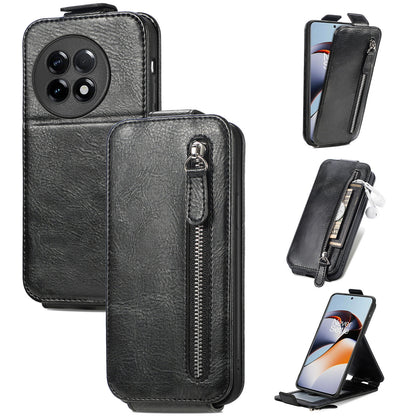 OnePlus Ace 2 Zipper Wallet Case - Vertical Flip Leather Phone Cover with Multiple Card Slots and Stand