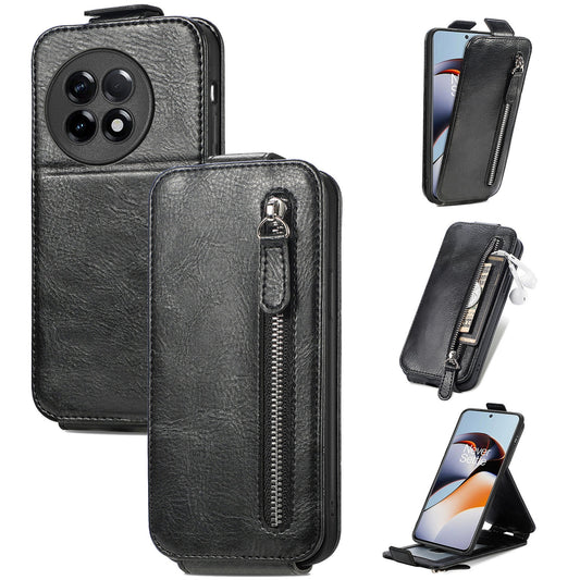 OnePlus Ace 2 Zipper Wallet Case - Vertical Flip Leather Phone Cover with Multiple Card Slots and Stand
