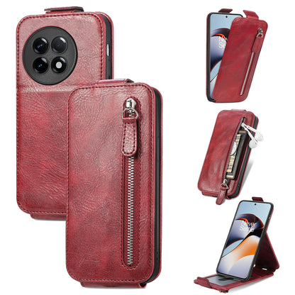 OnePlus Ace 2 Zipper Wallet Case - Vertical Flip Leather Phone Cover with Multiple Card Slots and Stand
