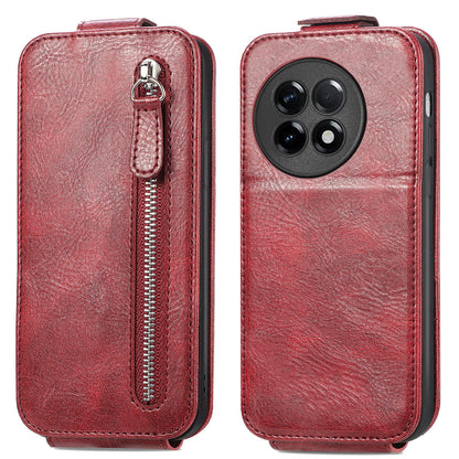 OnePlus Ace 2 Zipper Wallet Case - Vertical Flip Leather Phone Cover with Multiple Card Slots and Stand