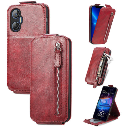 Tecno Pova Neo 5G Zipper Wallet Case - Vertical Flip Leather Phone Cover with Multiple Card Slots and Stand