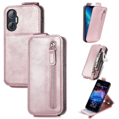 Tecno Pova Neo 5G Zipper Wallet Case - Vertical Flip Leather Phone Cover with Multiple Card Slots and Stand