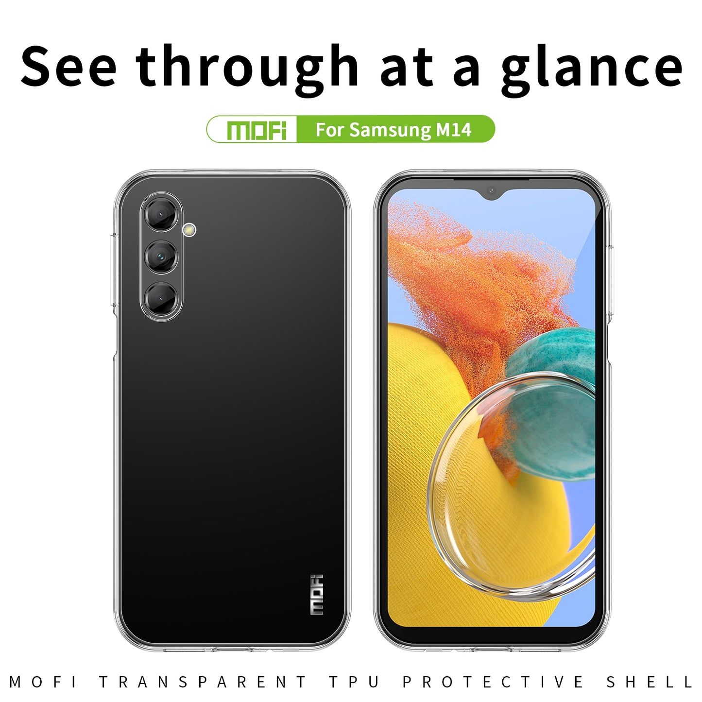 Samsung Galaxy M14 Clear TPU Case - Ultra-Thin, Shockproof, Anti-Yellowing Transparent Soft Protective Cover with Precise Cutouts, Scratch Resistance & Lightweight Design
