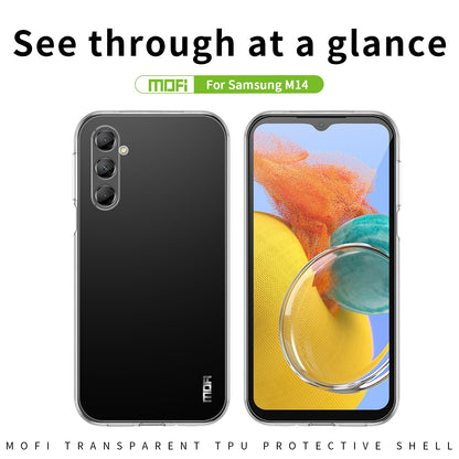 Samsung Galaxy M14 Clear TPU Case - Ultra-Thin, Shockproof, Anti-Yellowing Transparent Soft Protective Cover with Precise Cutouts, Scratch Resistance & Lightweight Design