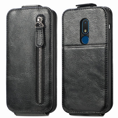 Nokia C3 Zipper Wallet Case - Vertical Flip Leather Phone Cover with Multiple Card Slots and Stand